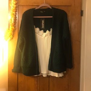 Emerald Green Waffle-knit Cardigan